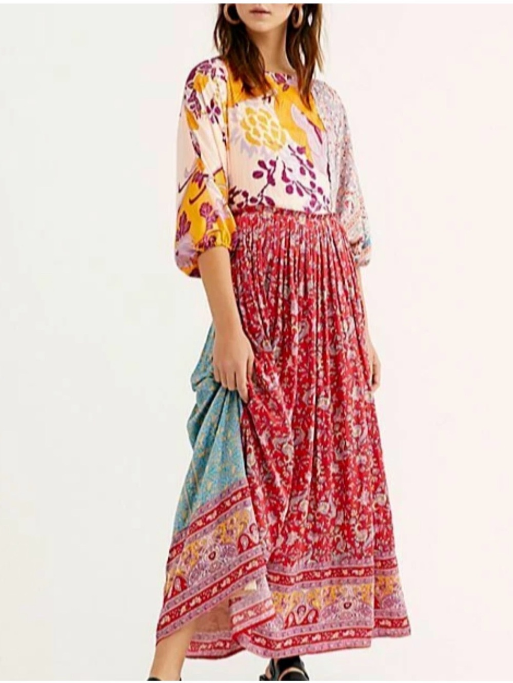 Free People Beautiful Mixed Pattern Maxi Dress- Size S